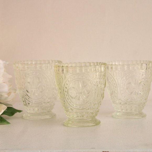 Vintage 1990s Cut Glass Candle Holders by Anthropologie, Fleur De Lis Pattern, - Picture 1 of 10